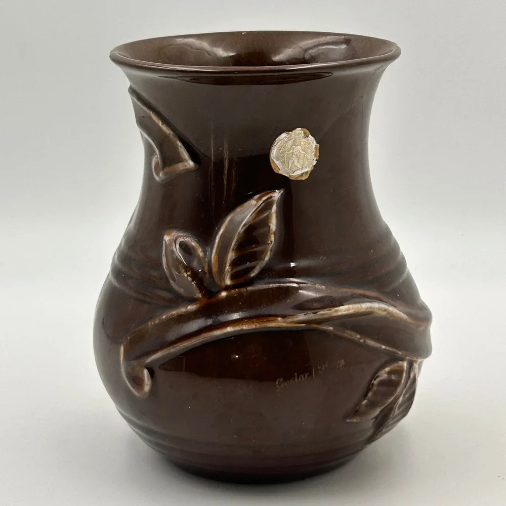 VTG Harzer Keramik Goslar Harz German Pottery Vase Brown Glaze 7
